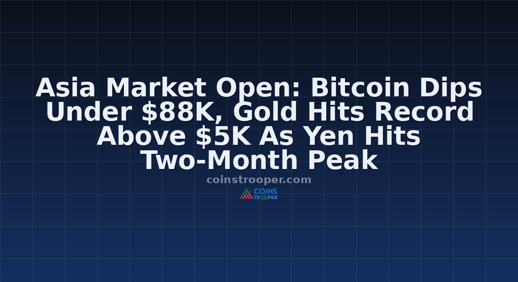 Asia Market Open: Bitcoin Dips Under $88K, Gold Hits Record Above $5K As Yen Hits Two-Month Peak