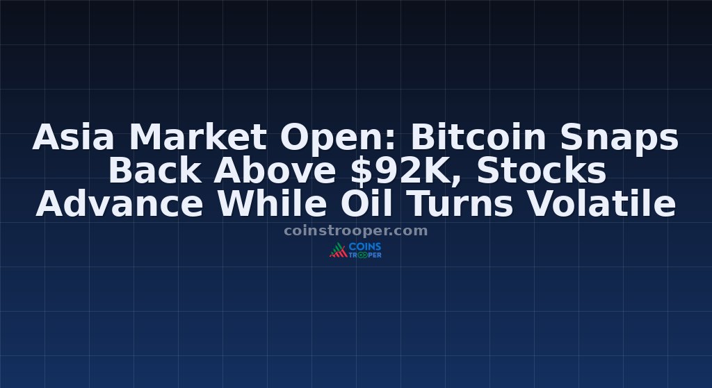Asia Market Open: Bitcoin Snaps Back Above $92K, Stocks Advance While Oil Turns Volatile