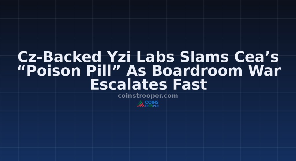 Cz-Backed Yzi Labs Slams Cea’s “Poison Pill” As Boardroom War Escalates Fast