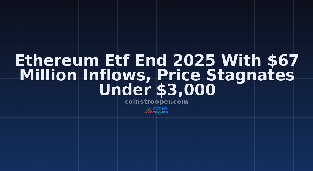 Ethereum Etf End 2025 With $67 Million Inflows, Price Stagnates Under $3,000