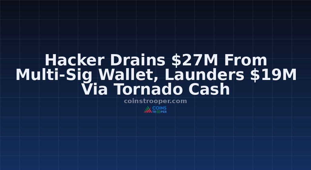 Hacker Drains $27M From Multi-Sig Wallet, Launders $19M Via Tornado Cash