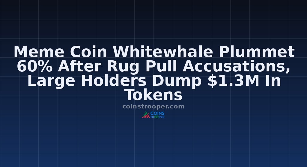 Meme Coin Whitewhale Plummet 60% After Rug Pull Accusations, Large Holders Dump $1.3M In Tokens