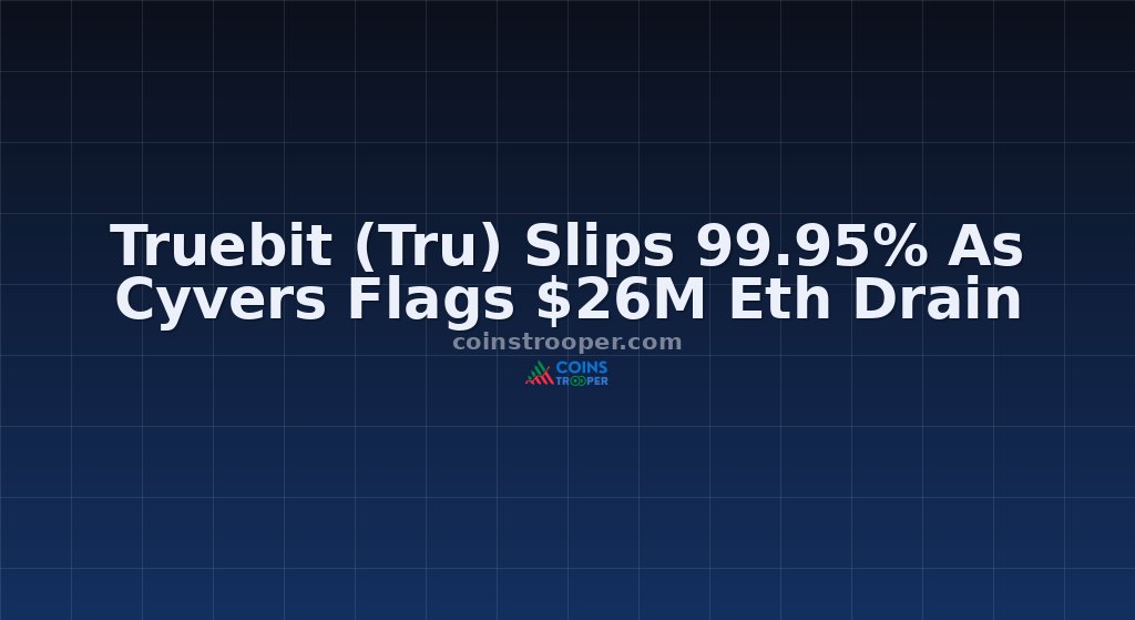 Truebit (Tru) Slips 99.95% As Cyvers Flags $26M Eth Drain