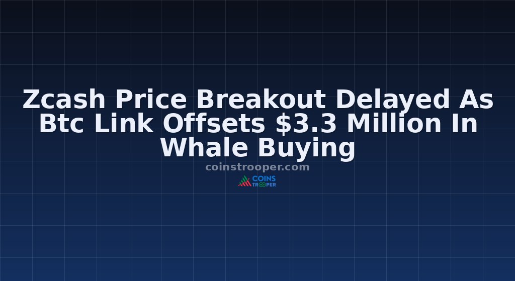 Zcash Price Breakout Delayed As Btc Link Offsets $3.3 Million In Whale Buying