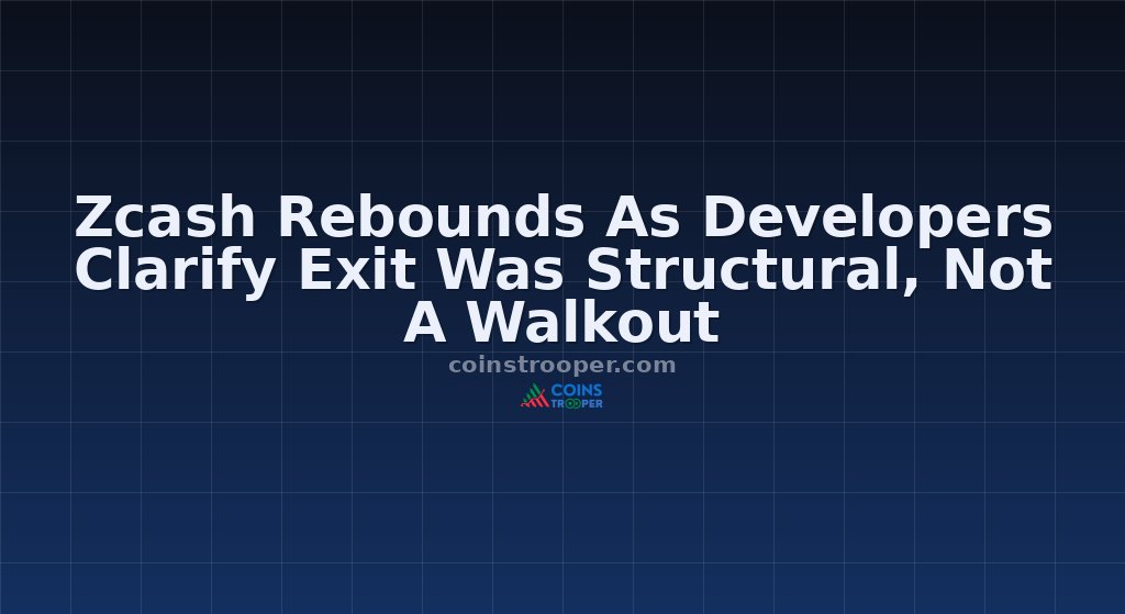Zcash Rebounds As Developers Clarify Exit Was Structural, Not A Walkout