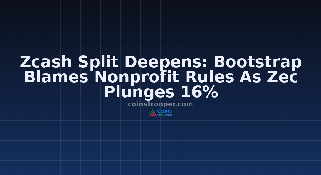 Zcash Split Deepens: Bootstrap Blames Nonprofit Rules As Zec Plunges 16%