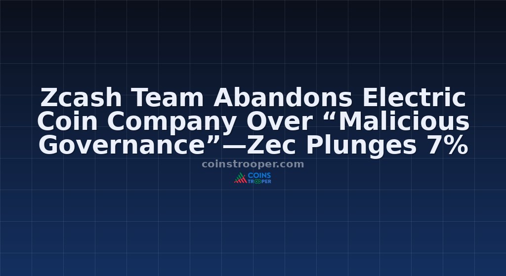 Zcash Team Abandons Electric Coin Company Over “Malicious Governance”—Zec Plunges 7%