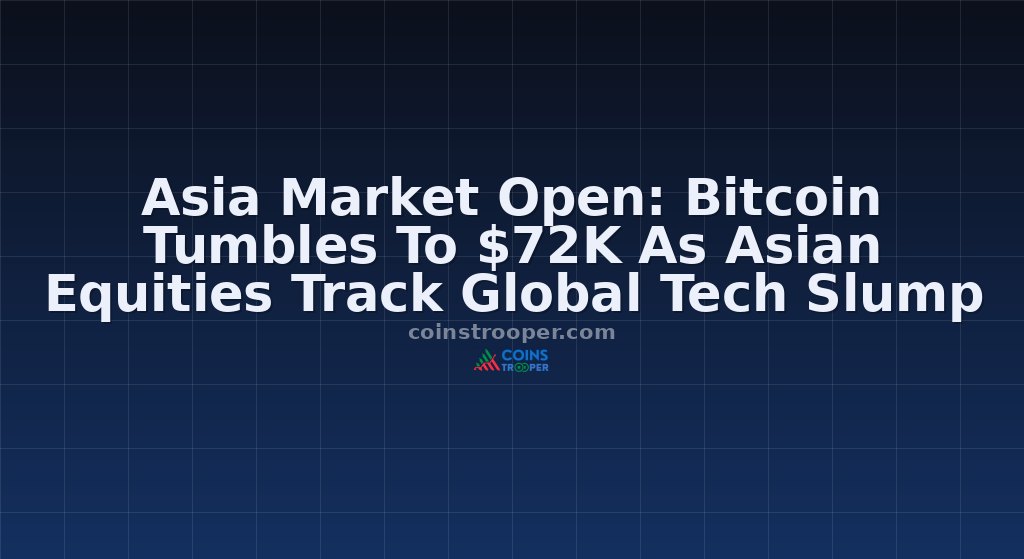 Asia Market Open: Bitcoin Tumbles To $72K As Asian Equities Track Global Tech Slump