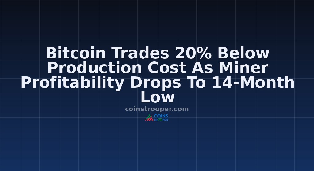 Bitcoin Trades 20% Below Production Cost As Miner Profitability Drops To 14-Month Low