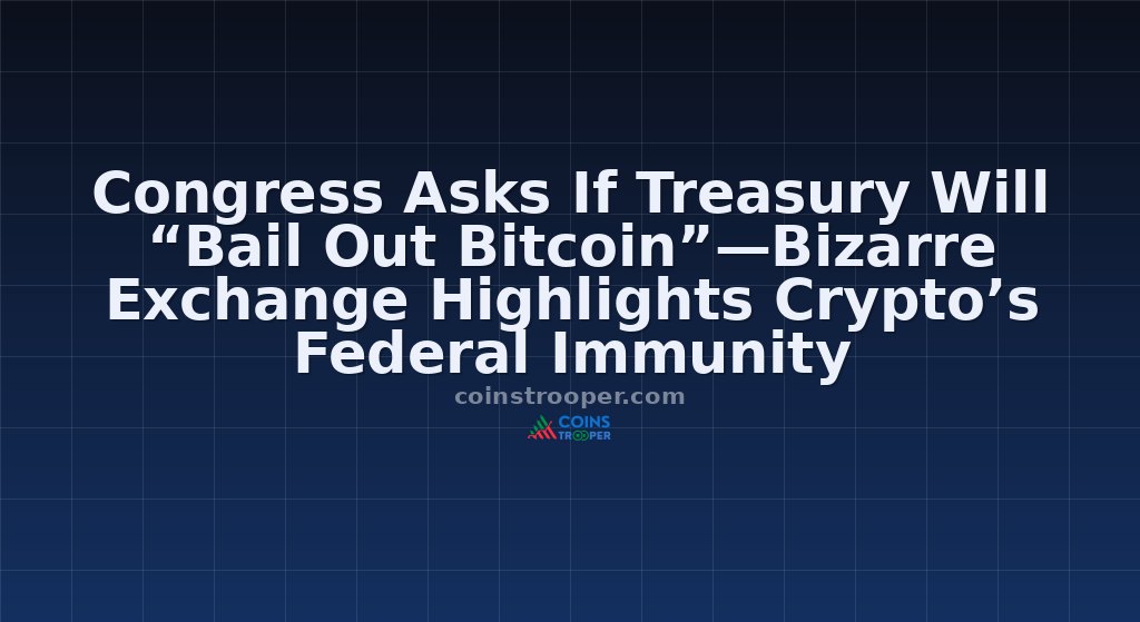 Congress Asks If Treasury Will “Bail Out Bitcoin”—Bizarre Exchange Highlights Crypto’s Federal Immunity