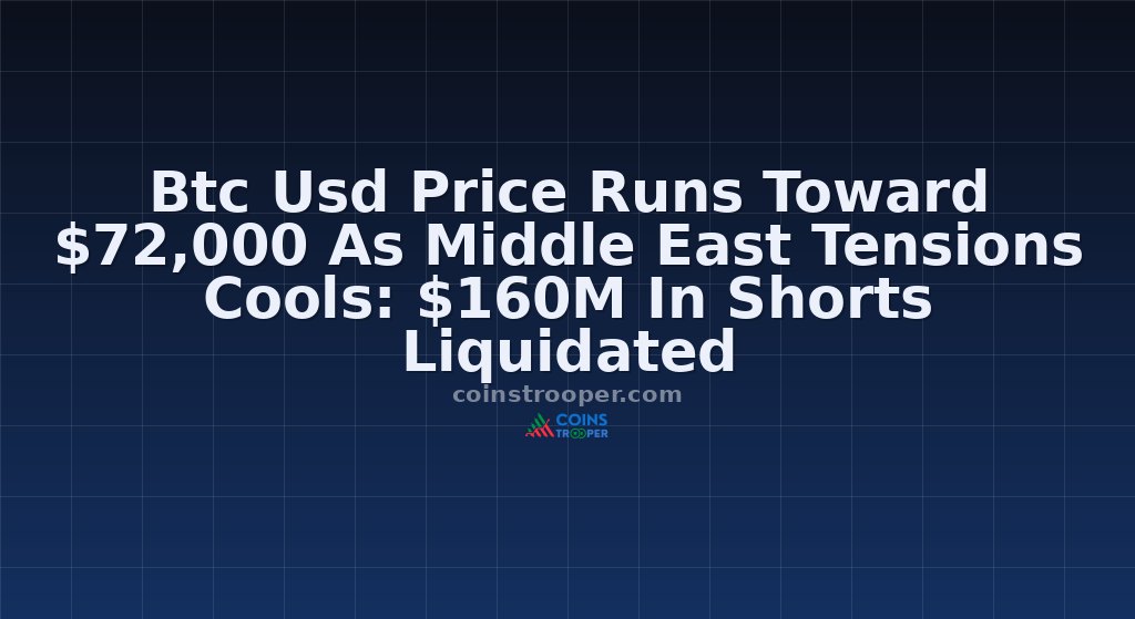 Btc Usd Price Runs Toward $72,000 As Middle East Tensions Cools: $160M In Shorts Liquidated
