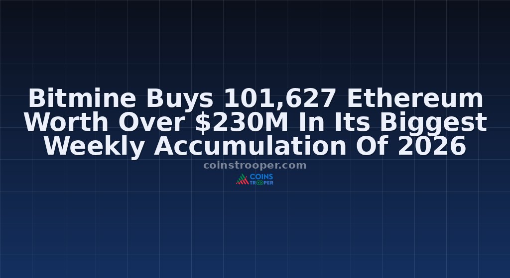 Bitmine Buys 101,627 Ethereum Worth Over $230M In Its Biggest Weekly Accumulation Of 2026