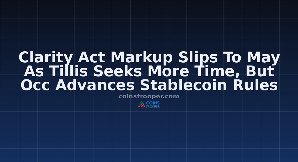 Clarity Act Markup Slips To May As Tillis Seeks More Time, But Occ Advances Stablecoin Rules
