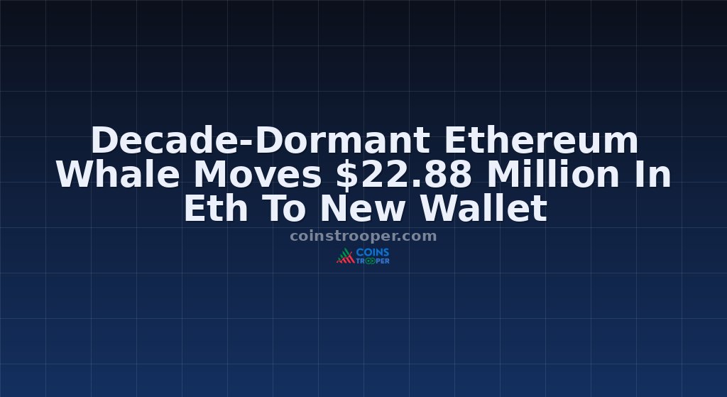 Decade-Dormant Ethereum Whale Moves $22.88 Million In Eth To New Wallet