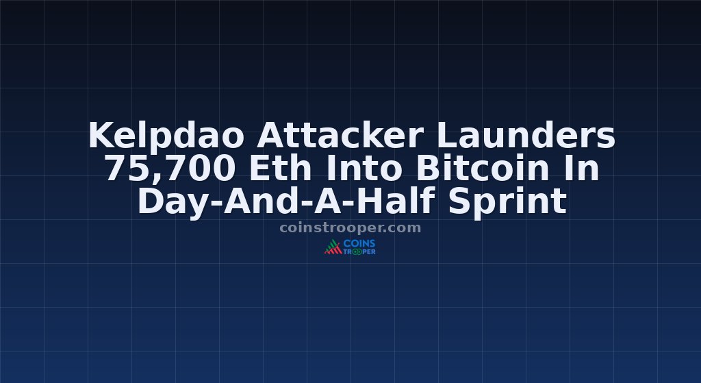 Kelpdao Attacker Launders 75,700 Eth Into Bitcoin In Day-And-A-Half Sprint