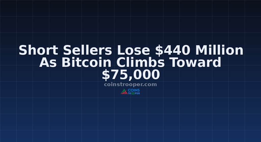 Short Sellers Lose $440 Million As Bitcoin Climbs Toward $75,000