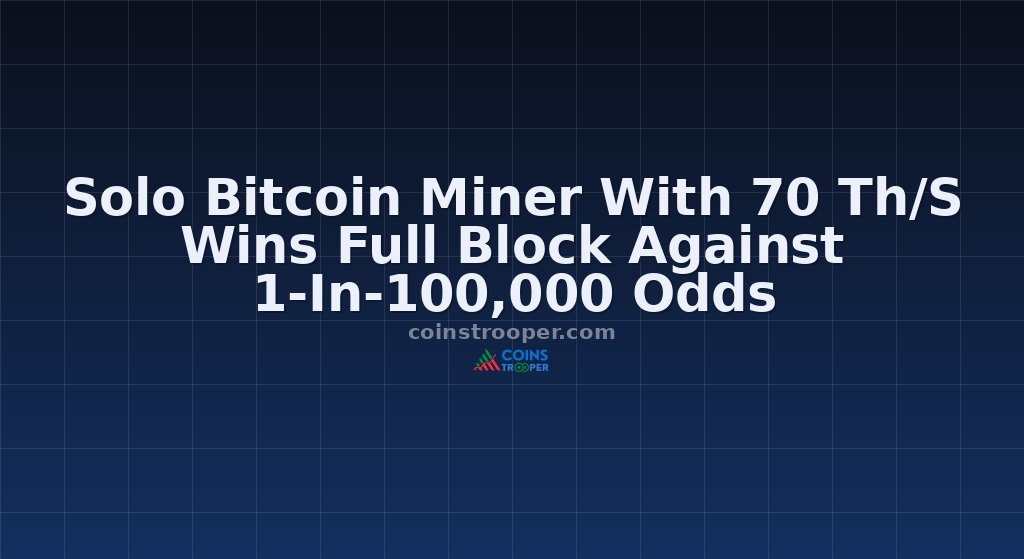 Solo Bitcoin Miner With 70 Th/S Wins Full Block Against 1-In-100,000 Odds
