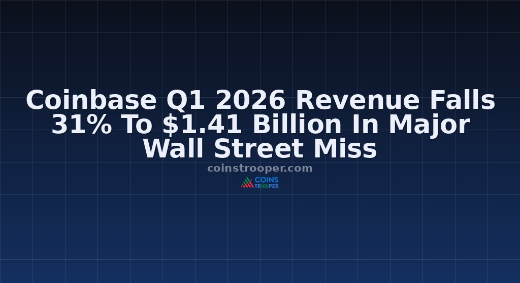 Coinbase Q1 2026 Revenue Falls 31% To $1.41 Billion In Major Wall Street Miss