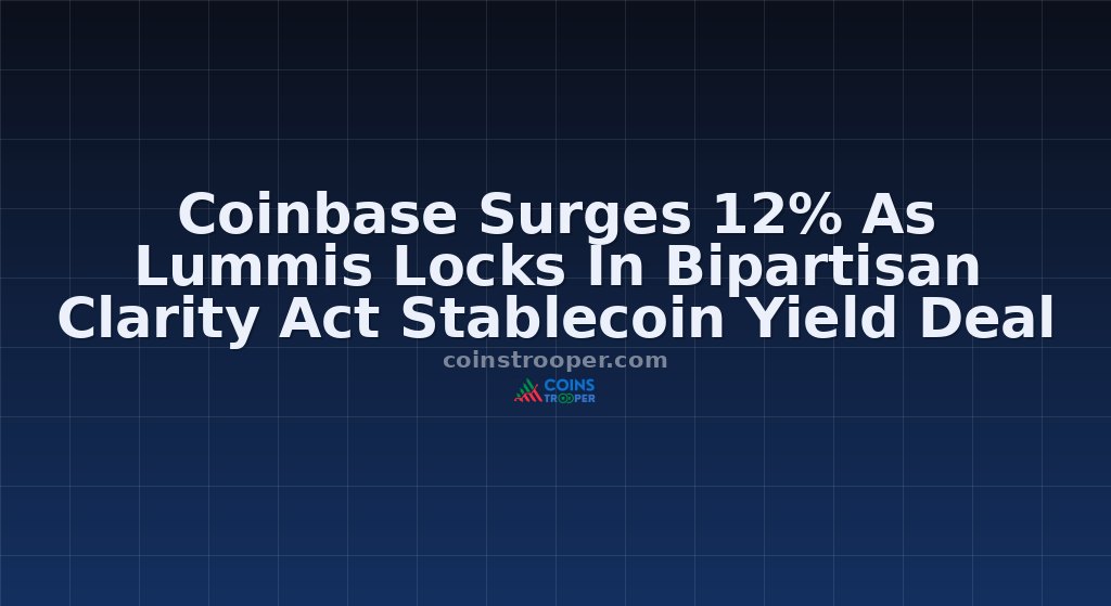 Coinbase Surges 12% As Lummis Locks In Bipartisan Clarity Act Stablecoin Yield Deal