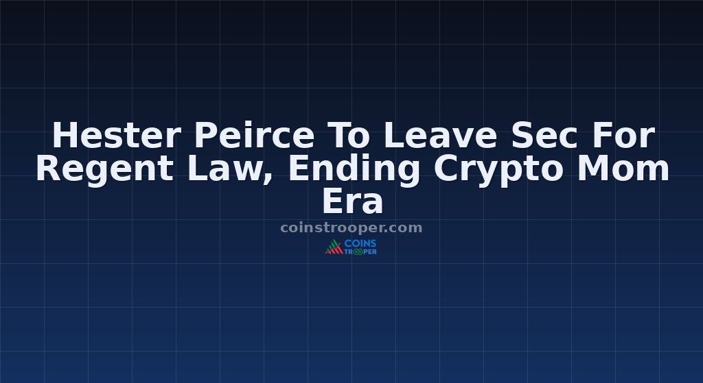 Hester Peirce To Leave Sec For Regent Law, Ending Crypto Mom Era