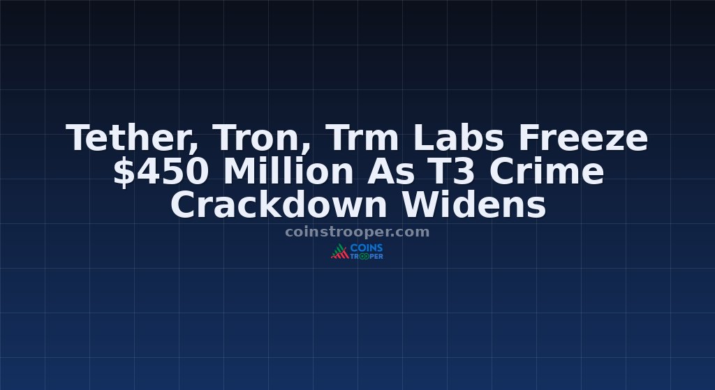 Tether, Tron, Trm Labs Freeze $450 Million As T3 Crime Crackdown Widens