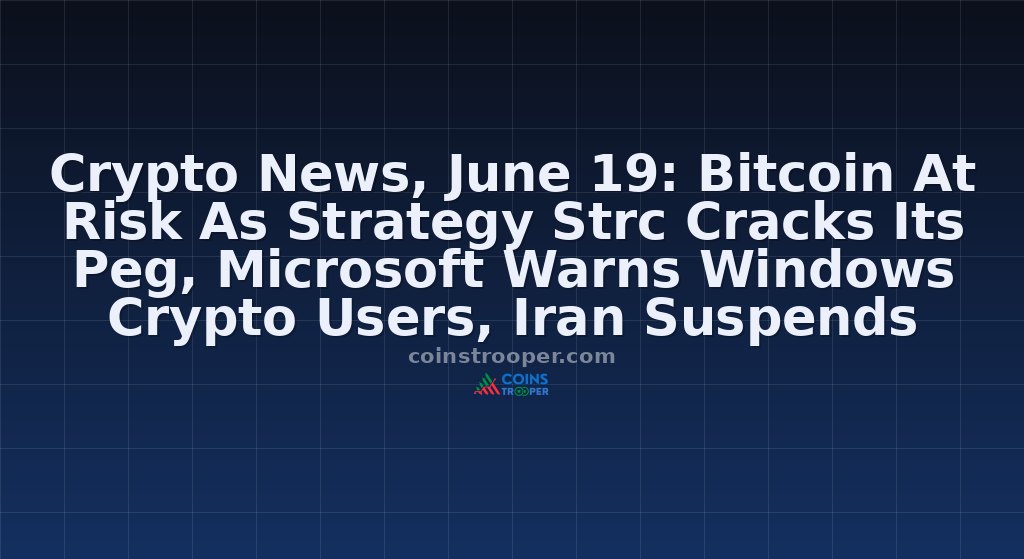 Crypto News, June 19: Bitcoin At Risk As Strategy Strc Cracks Its Peg, Microsoft Warns Windows Crypto Users, Iran Suspends Peace Talks