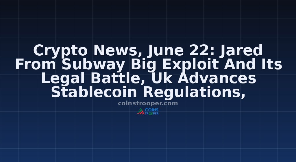 Crypto News, June 22: Jared From Subway Big Exploit And Its Legal Battle, Uk Advances Stablecoin Regulations, Polymarket Accused Of Fake Betting