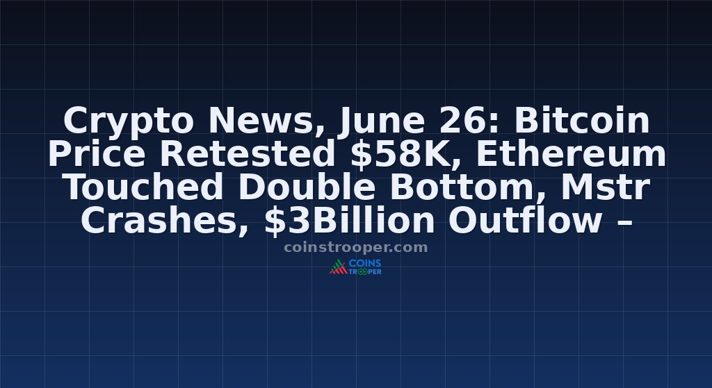 Crypto News, June 26: Bitcoin Price Retested $58K, Ethereum Touched Double Bottom, Mstr Crashes, $3Billion Outflow – Time To Stack Sats?