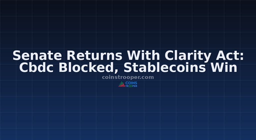 Senate Returns With Clarity Act: Cbdc Blocked, Stablecoins Win