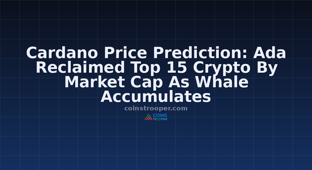 Cardano Price Prediction: Ada Reclaimed Top 15 Crypto By Market Cap As Whale Accumulates