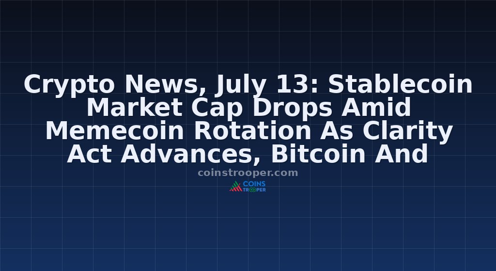 Crypto News, July 13: Stablecoin Market Cap Drops Amid Memecoin Rotation As Clarity Act Advances, Bitcoin And Ethereum Price Hold Firm