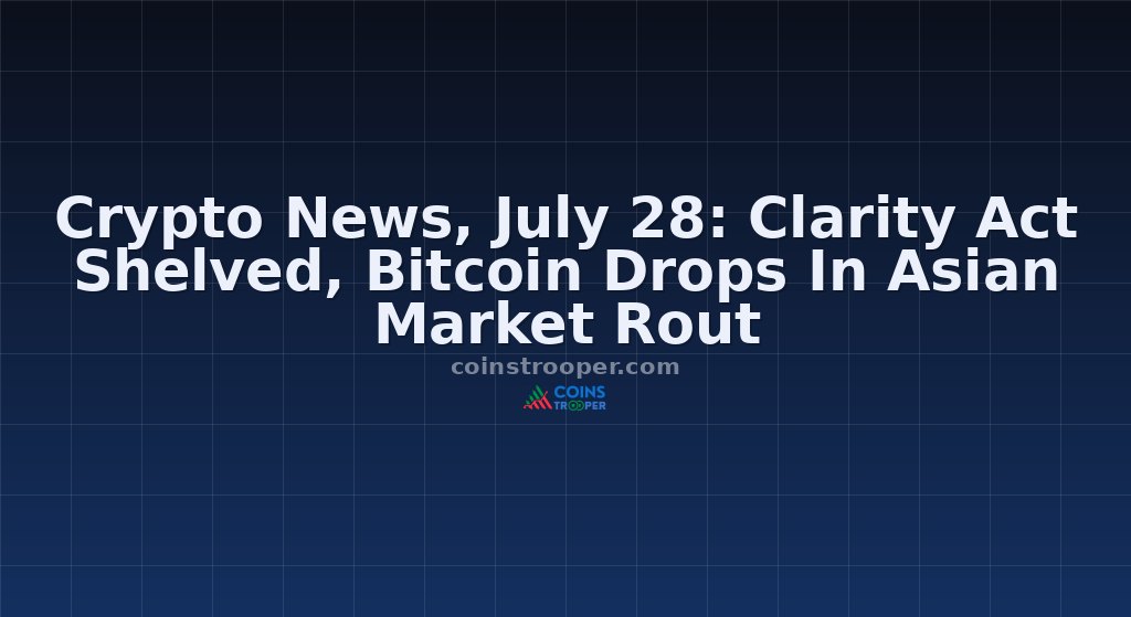 Crypto News, July 28: Clarity Act Shelved, Bitcoin Drops In Asian Market Rout