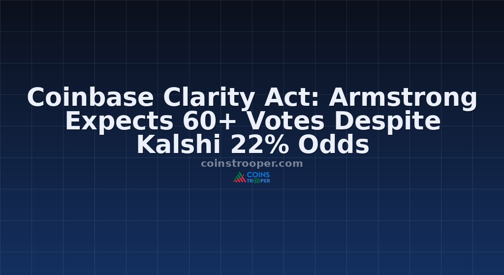 Coinbase Clarity Act: Armstrong Expects 60+ Votes Despite Kalshi 22% Odds