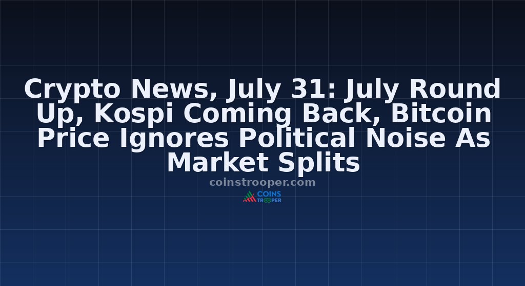 Crypto News, July 31: July Round Up, Kospi Coming Back, Bitcoin Price Ignores Political Noise As Market Splits