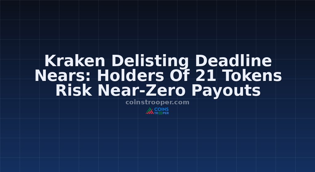 Kraken Delisting Deadline Nears: Holders Of 21 Tokens Risk Near-Zero Payouts