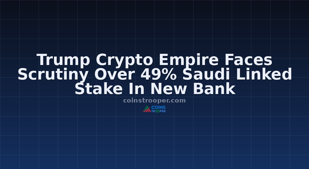 Trump Crypto Empire Faces Scrutiny Over 49% Saudi Linked Stake In New Bank