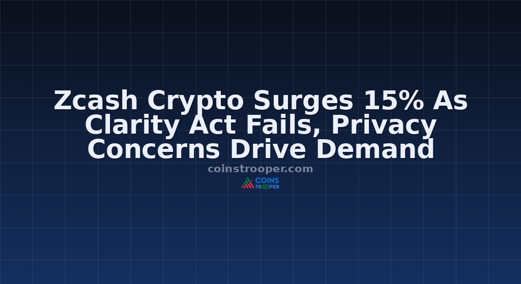 Zcash Crypto Surges 15% As Clarity Act Fails, Privacy Concerns Drive Demand